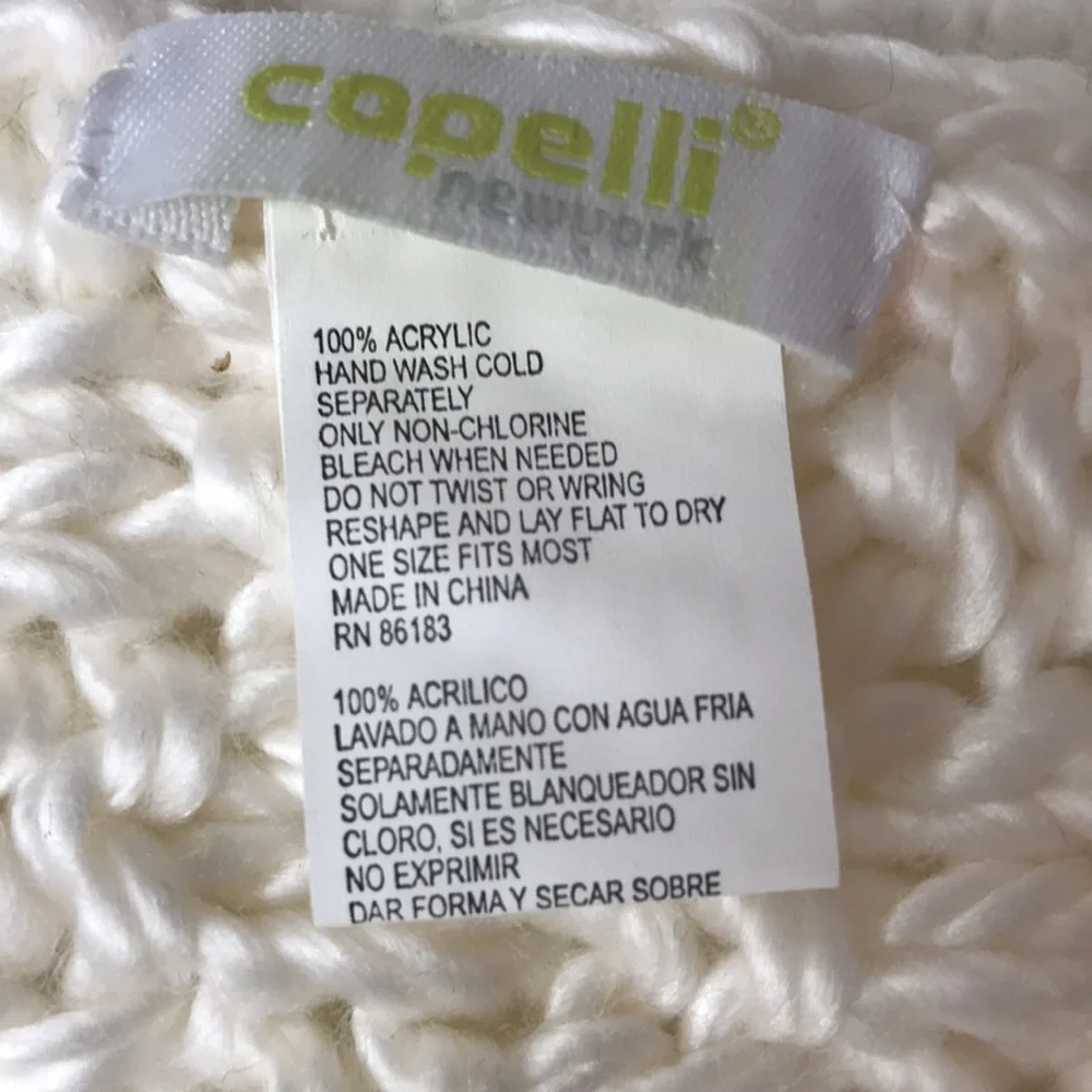 Capelli New York Crocheted Off White Soft Acrylic Winter Scarf with Fringe